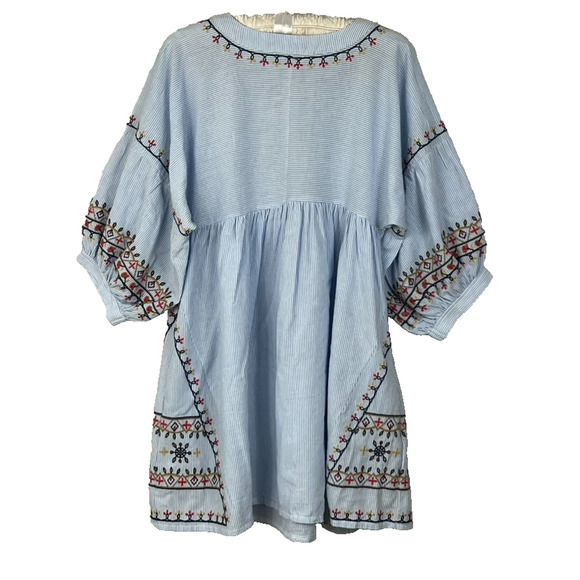 Forever 21 Dress Women's XL Blue and White Striped Cotton Embroidered Peasant - Picture 2 of 7